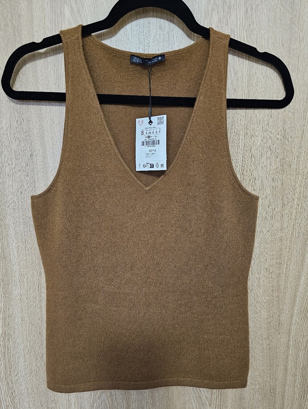 $65 NWT! Zara Wool Knit Vest Top Tan Brown Mustard Size Small